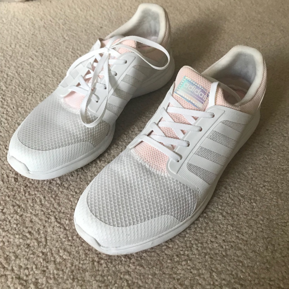 white holographic adidas sneakers